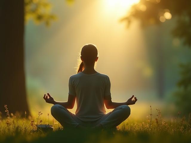 Seseorang bermeditasi di alam untuk artikel Kesehatan Mental